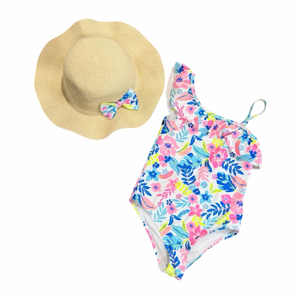 Tommy Bahama Kids Floral One Piece Size 5 - Pink, Blue, Yellow